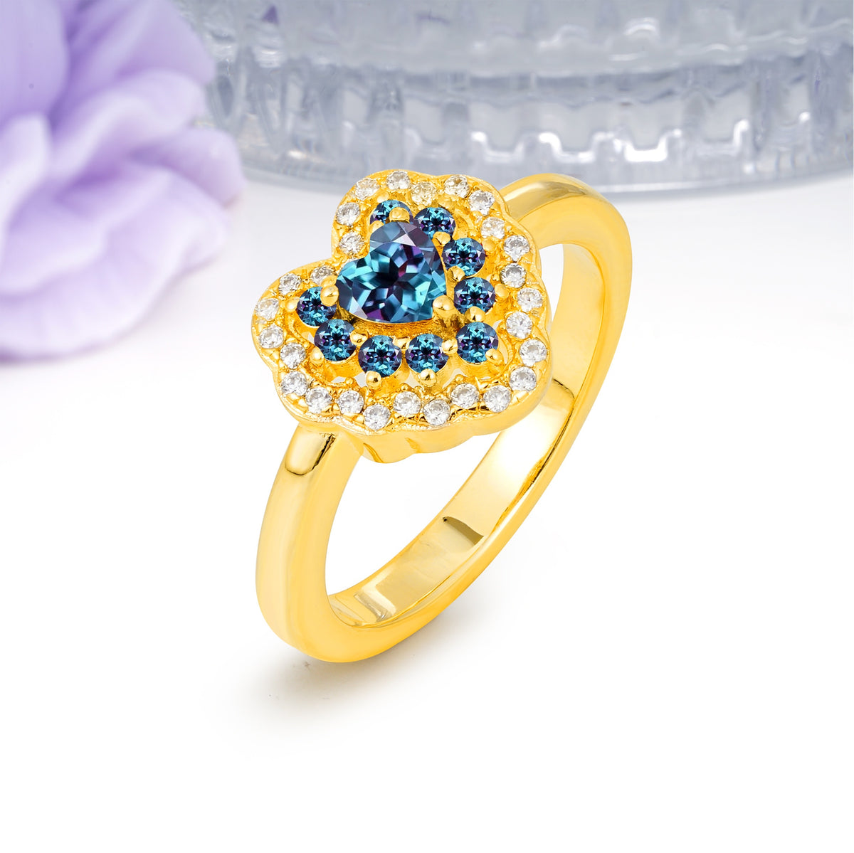 Luxurious and Unique 3 Prong Heart Cut Alexandrite Engagement Ring - Additional view