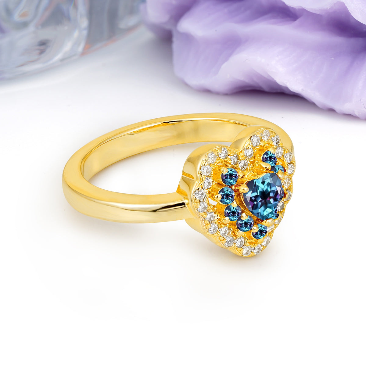 Luxurious and Unique 3 Prong Heart Cut Alexandrite Engagement Ring - Additional view