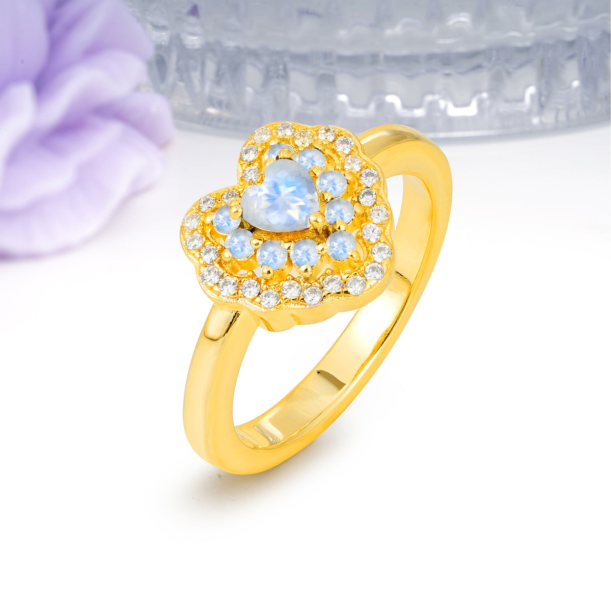 Luxurious and Unique 3 Prong Heart Cut Moonstone Engagement Ring - Additional view