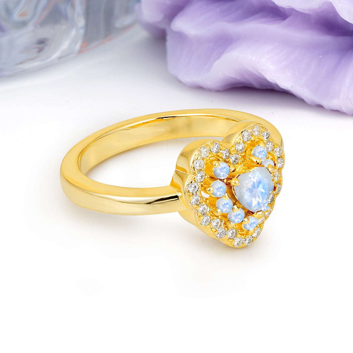 Luxurious and Unique 3 Prong Heart Cut Moonstone Engagement Ring - Additional view