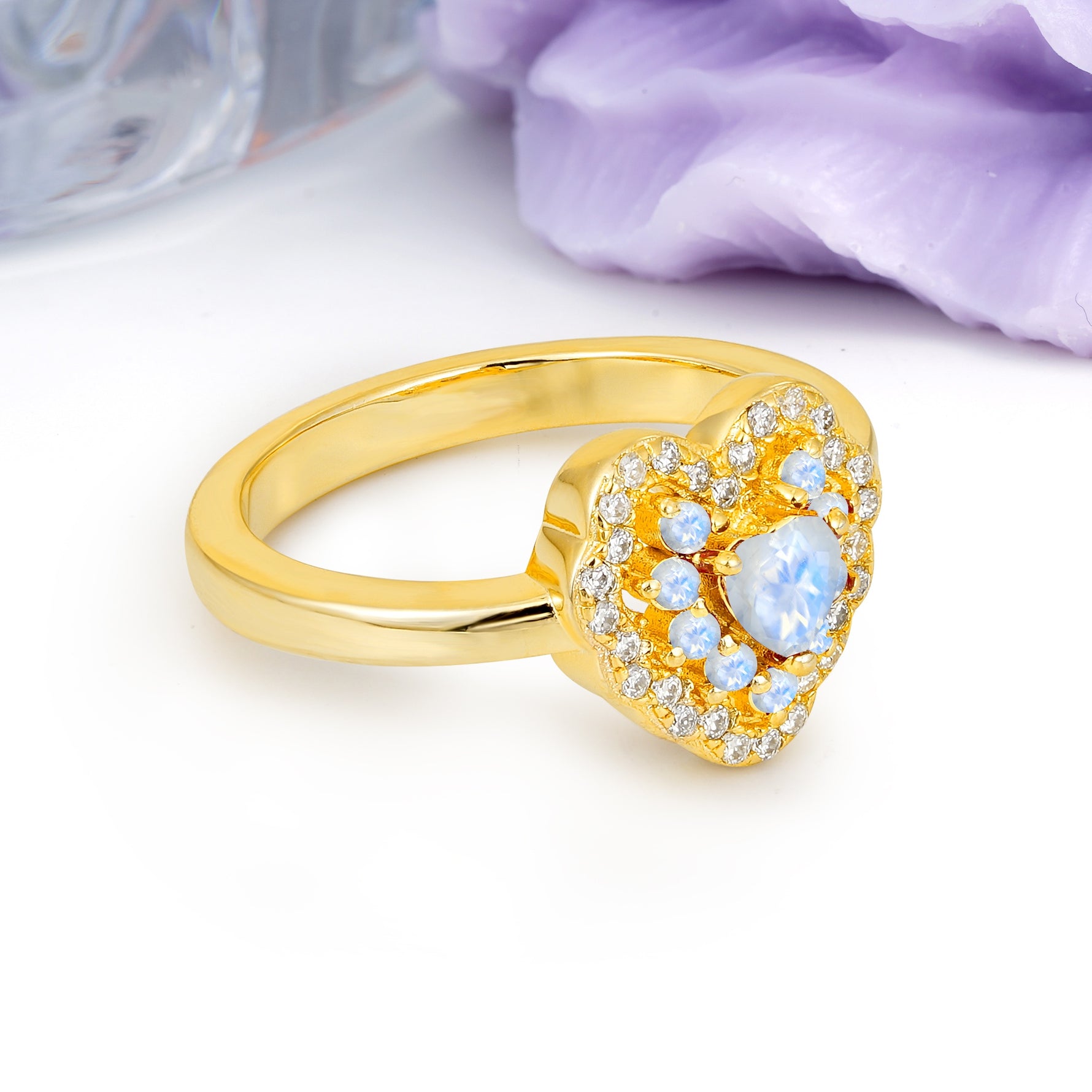 Luxurious and Unique 3 Prong Heart Cut Moonstone Engagement Ring - Additional view