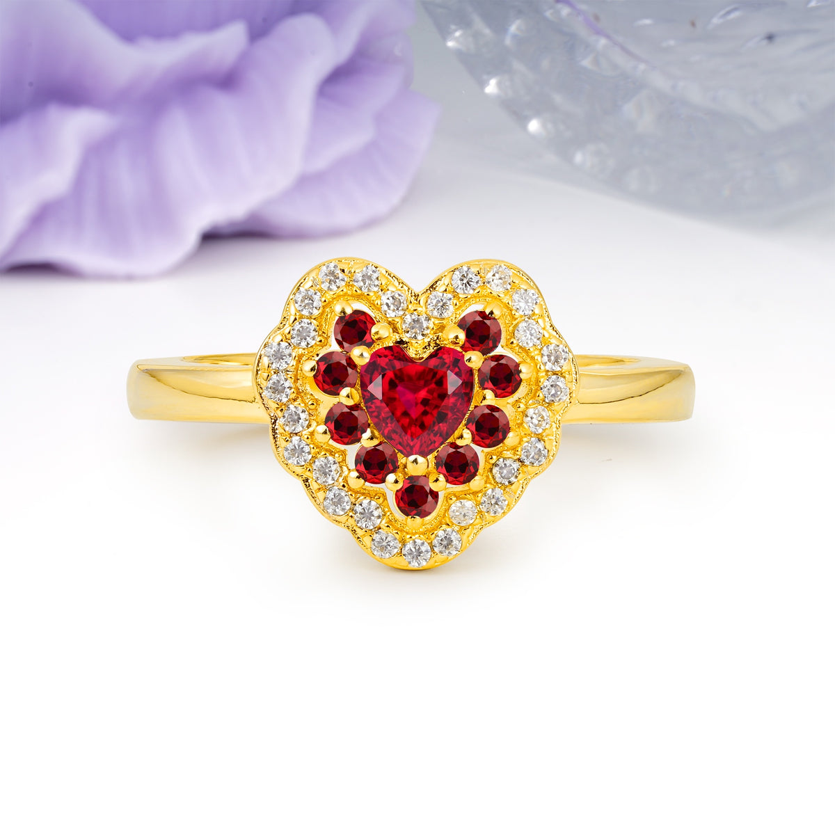 Luxurious and Unique 3 Prong Heart Cut Ruby Engagement Ring - Additional view