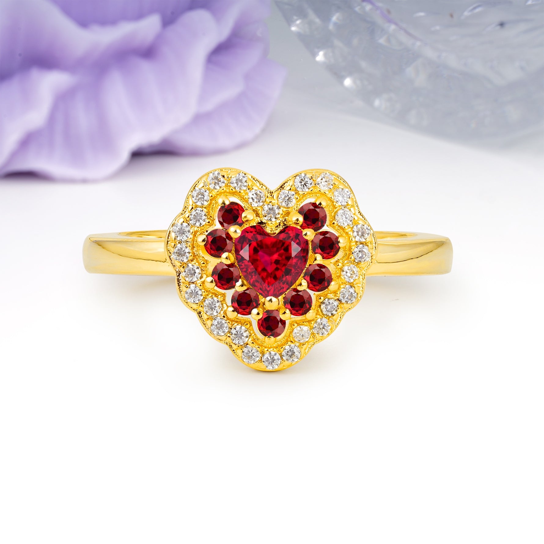 Luxurious and Unique 3 Prong Heart Cut Ruby Engagement Ring - Additional view