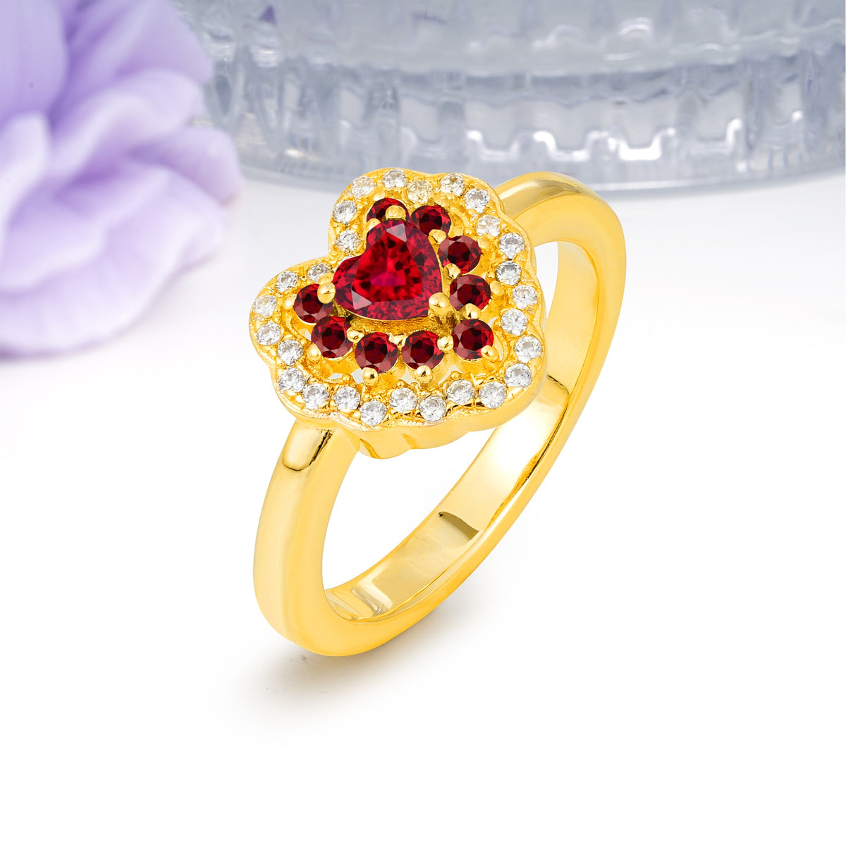 Luxurious and Unique 3 Prong Heart Cut Ruby Engagement Ring - Additional view