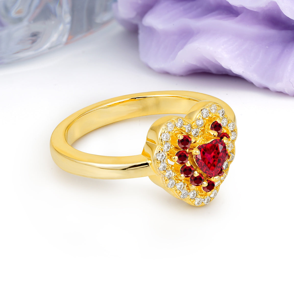 Luxurious and Unique 3 Prong Heart Cut Ruby Engagement Ring - Additional view