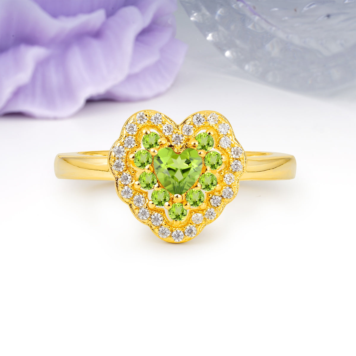 Luxurious and Unique 3 Prong Heart Cut Peridot Engagement Ring - Additional view