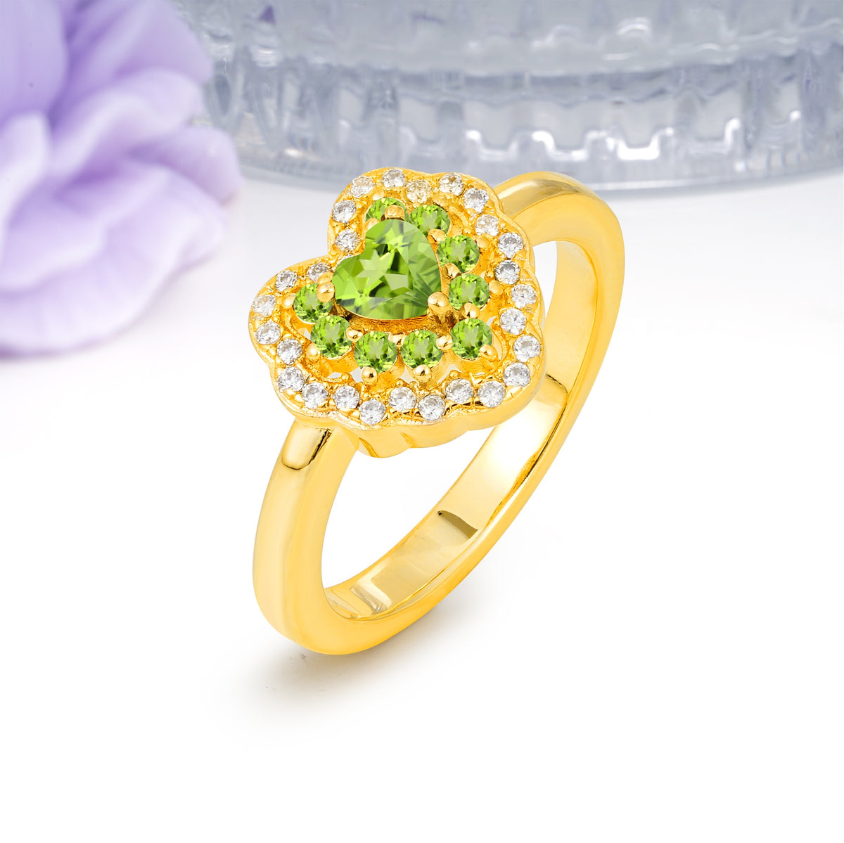 Luxurious and Unique 3 Prong Heart Cut Peridot Engagement Ring - Additional view