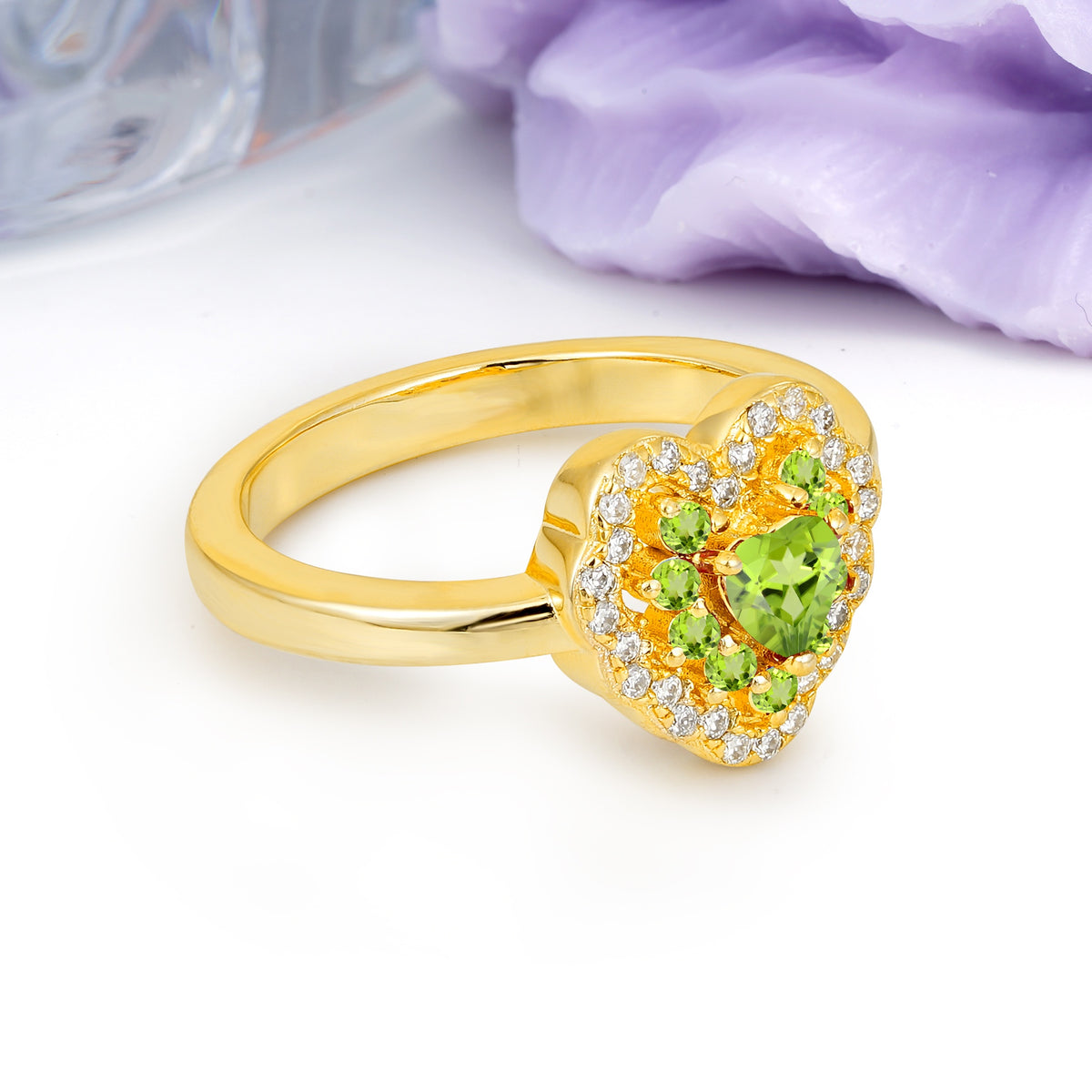 Luxurious and Unique 3 Prong Heart Cut Peridot Engagement Ring - Additional view