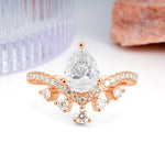Luxurious and Unique Crown Style 3 Prong Pear Cut Moissanite Engagement Ring - Additional view