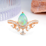 Luxurious and Unique Crown Style 3 Prong Pear Cut Fire Opal Engagement Ring - Additional view