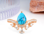 Luxurious and Unique Crown Style 3 Prong Pear Cut Turquoise Engagement Ring - Additional view