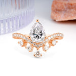 Luxurious and Unique Crown Style 3 Prong Pear Cut Lab Diamond Engagement Ring - Additional view
