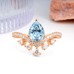 Luxurious and Unique Crown Style 3 Prong Pear Cut Aquamarine Engagement Ring - Additional view