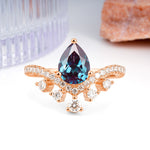 Luxurious and Unique Crown Style 3 Prong Pear Cut Alexandrite Engagement Ring - Additional view