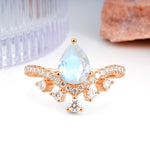 Luxurious and Unique Crown Style 3 Prong Pear Cut Moonstone Engagement Ring - Additional view