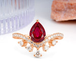 Luxurious and Unique Crown Style 3 Prong Pear Cut Ruby Engagement Ring - Additional view
