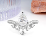 Luxurious and Unique Crown Style 3 Prong Pear Cut Moissanite Engagement Ring - Additional view