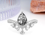 Luxurious and Unique Crown Style 3 Prong Pear Cut Black Rutilated Quartz Engagement Ring - Additional view