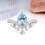 Luxurious and Unique Crown Style 3 Prong Pear Cut Aquamarine Engagement Ring - Additional view