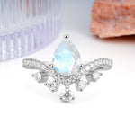 Luxurious and Unique Crown Style 3 Prong Pear Cut Moonstone Engagement Ring - Additional view