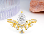Luxurious and Unique Crown Style 3 Prong Pear Cut Moissanite Engagement Ring - Additional view