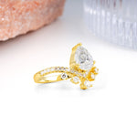 Luxurious and Unique Crown Style 3 Prong Pear Cut Moissanite Engagement Ring - Additional view