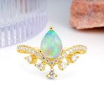 Luxurious and Unique Crown Style 3 Prong Pear Cut Fire Opal Engagement Ring - Additional view