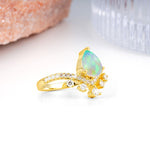 Luxurious and Unique Crown Style 3 Prong Pear Cut Fire Opal Engagement Ring - Additional view