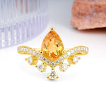 Luxurious and Unique Crown Style 3 Prong Pear Cut Citrine Engagement Ring - Additional view
