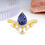 Luxurious and Unique Crown Style 3 Prong Pear Cut Tanzanite Engagement Ring - Additional view