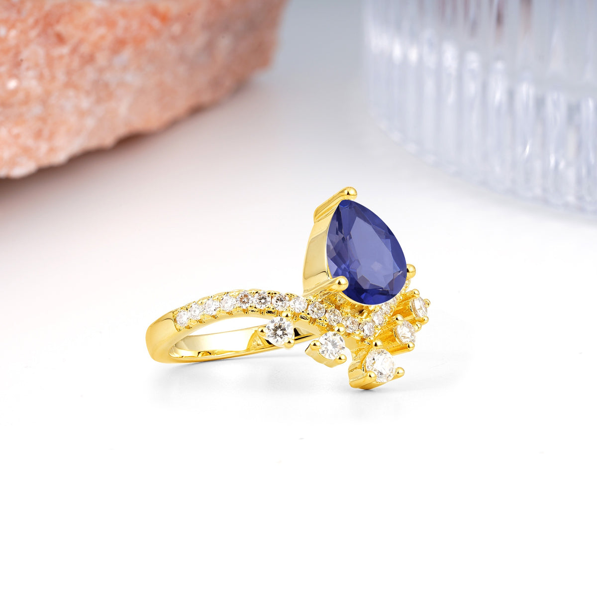 Luxurious and Unique Crown Style 3 Prong Pear Cut Tanzanite Engagement Ring - Additional view