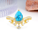 Luxurious and Unique Crown Style 3 Prong Pear Cut Turquoise Engagement Ring - Additional view