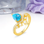 Luxurious and Unique Crown Style 3 Prong Pear Cut Turquoise Engagement Ring - Additional view