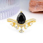 Luxurious and Unique Crown Style 3 Prong Pear Cut Black Onyx Engagement Ring - Additional view