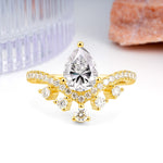 Luxurious and Unique Crown Style 3 Prong Pear Cut Lab Diamond Engagement Ring - Additional view