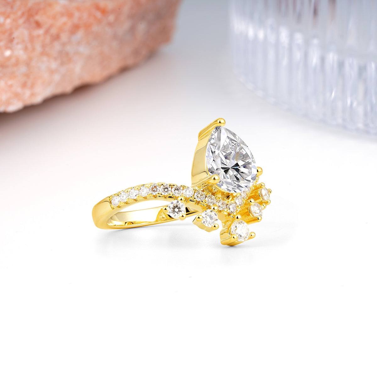 Luxurious and Unique Crown Style 3 Prong Pear Cut Lab Diamond Engagement Ring - Additional view
