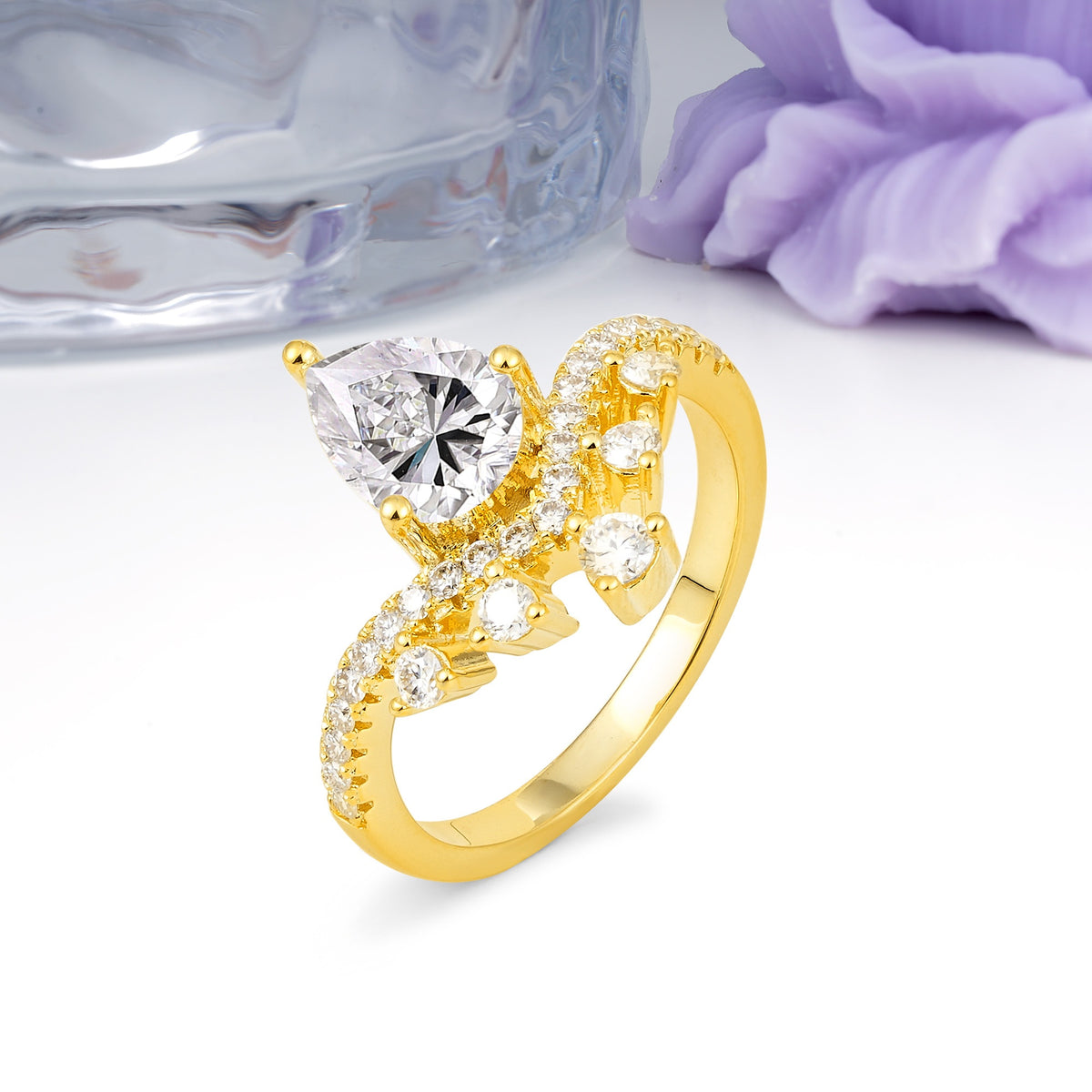 Luxurious and Unique Crown Style 3 Prong Pear Cut Lab Diamond Engagement Ring - Additional view