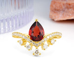 Luxurious and Unique Crown Style 3 Prong Pear Cut Garnet Engagement Ring - Additional view