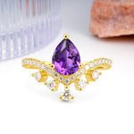 Luxurious and Unique Crown Style 3 Prong Pear Cut Amethyst Engagement Ring - Additional view