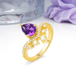 Luxurious and Unique Crown Style 3 Prong Pear Cut Amethyst Engagement Ring - Additional view