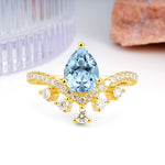 Luxurious and Unique Crown Style 3 Prong Pear Cut Aquamarine Engagement Ring - Additional view