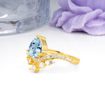 Luxurious and Unique Crown Style 3 Prong Pear Cut Aquamarine Engagement Ring - Additional view