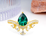 Luxurious and Unique Crown Style 3 Prong Pear Cut Emerald Engagement Ring - Additional view