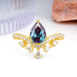 Luxurious and Unique Crown Style 3 Prong Pear Cut Alexandrite Engagement Ring - Additional view
