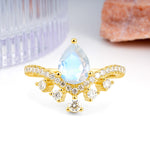 Luxurious and Unique Crown Style 3 Prong Pear Cut Moonstone Engagement Ring - Additional view
