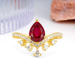 Luxurious and Unique Crown Style 3 Prong Pear Cut Ruby Engagement Ring - Additional view