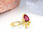 Luxurious and Unique Crown Style 3 Prong Pear Cut Ruby Engagement Ring - Additional view