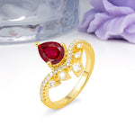 Luxurious and Unique Crown Style 3 Prong Pear Cut Ruby Engagement Ring - Additional view