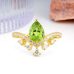 Luxurious and Unique Crown Style 3 Prong Pear Cut Peridot Engagement Ring - Additional view