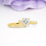 Luxurious and Dazzling 4 Prong Round Cut Moissanite Bridal Ring Set - Rose-Gold
